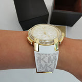 Michael Kors Sydney Quartz White Dial White Leather Strap Watch For Women - MK7221