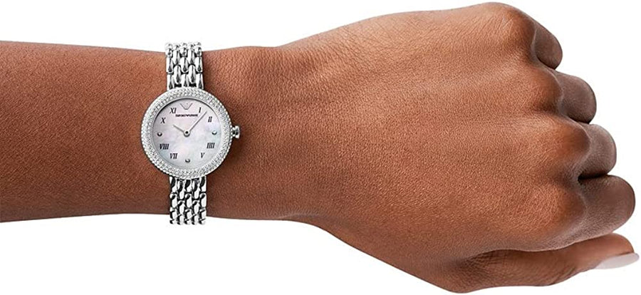 Emporio Armani Rosa Quartz White Dial Silver Steel Strap Watch For Women - AR11354
