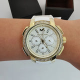 Michael Kors Sydney Quartz White Dial White Leather Strap Watch For Women - MK7221