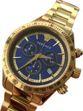 Versace Classic Chronograph Quartz Blue Dial Gold Steel Strap Watch For Men - VEV700619