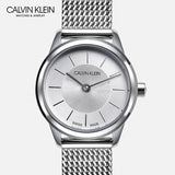 Calvin Klein Minimal White Dial Silver Mesh Bracelet Watch for Women - K3M23126