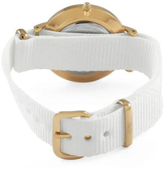 Daniel Wellington Classic Petite Dover Black Dial White NATO Strap Watch For Women - DW00100314