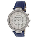 Michael Kors Parker White Dial Navy Blue Leather Strap Watch for Women - MK2293