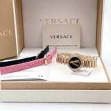 Versace V Virtus Quartz Black Dial Gold Steel Strap Watch For Women - VET300121