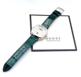 Gucci Grip Quartz Silver Dial Green Leather Strap Watch For Women - YA157404