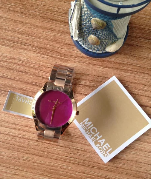 Michael Kors Runway Pink Dial Rose Gold Steel Strap Watch for Women - MK3550