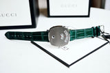 Gucci Grip Quartz Silver Dial Green Leather Strap Watch For Women - YA157404