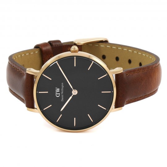 Daniel Wellington Petite St Mawes Black Dial Brown Leather Strap Watch For Women - DW00100169