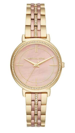 Michael Kors Cinthia Mother of Pearl Rose Gold Dial Two Tone Steel Strap Watch for Women - MK3860