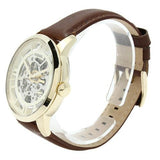 Fossil Townsman Automatic Skeleton Gold Dial Brown Leather Strap Watch for Men - ME3043