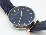 Emporio Armani Gianni T Bar Analog Blue Dial Black Leather Strap Watch For Women - AR1989