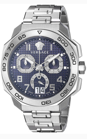 Versace Dylos Chronograph Blue Dial Silver Steel Strap Watch for Men - VQC090016