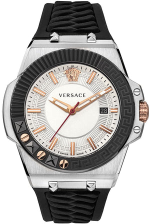 Versace Chain Reaction Quartz White Dial Black Rubber Strap Watch for Men - VEDY00219