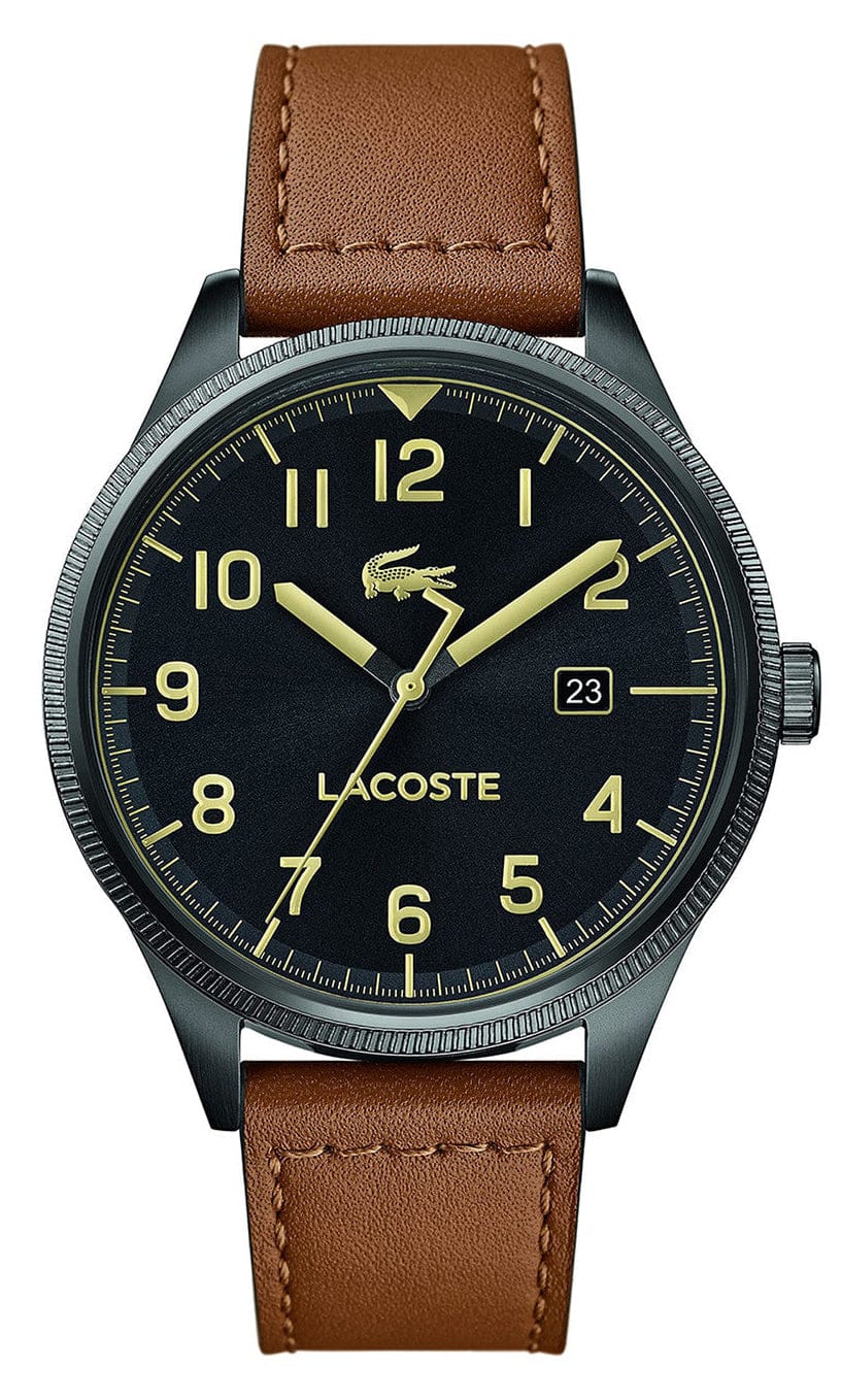 Lacoste Continental Black Dial Brown Leather Strap Watch for Men - 2011021
