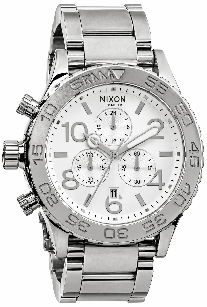 Nixon 42-20 Chrono Silver Dial Silver Steel Strap Watch for Men - A037-945
