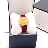 Gucci Grip Quartz Gold Dial Maroon Leather Strap Watch For Women - YA157413