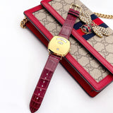 Gucci Grip Quartz Gold Dial Maroon Leather Strap Watch For Women - YA157413