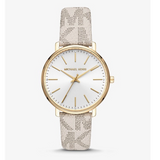 Michael Kors Pyper Quartz Silver Dial White Leather Strap Watch For Women - MK2858