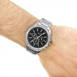 Armani Exchange men's watch on wrist, silver and black, 3MEO5BaF1602646425