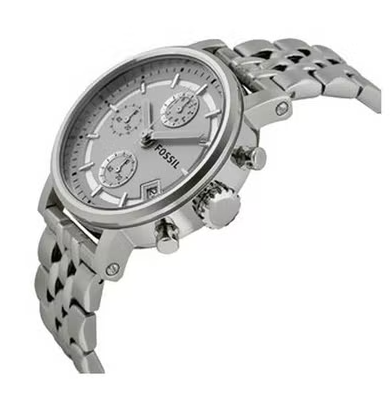Fossil Boyfriend Chronograph Silver Dial Silver Steel Strap Watch for Women - ES2198