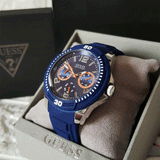 Guess Trade Blue Dial Blue Silicone Strap Watch for Men - W0967G2