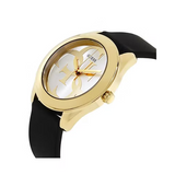 Guess G Twist Gold Dial Black Leather Strap Watch for Women - W0911L3