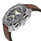 Diesel BAMF Chronograph Beige Dial Brown Leather Strap Watch For Men - DZ7343