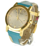 Burberry The City Gold Dial Blue Leather Strap Watch for Women - BU9018