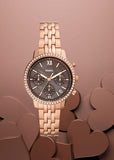 Fossil Neutra Chronograph Mother of Pearl Brown Dial Rose Gold Steel Strap Watch for Women - ES5218