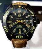 Tag Heuer Aquaracer 300 Calibre 5 Automatic Black Dial Brown Fabric Strap Watch for Men - WAY208C.FC6383