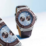 Guess Rigor Analogue Quartz Blue Dial Brown Leather Strap Watch For Men - W0040G10