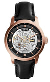 Fossil Townsman Automatic Skeleton Black Dial Black Leather Strap Watch for Men - ME3084