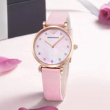 Emporio Armani Gianni T Bar Mother Of Pearl Pink Dial Pink Leather Strap Watch For Women - AR1958