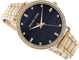 Michael Kors Pyper Three-Hand Black Dial Gold Steel Strap Watch For Women - MK4593