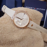 Tommy Hilfiger Brooke Quartz White Dial Cream Leather Strap Watch for Women  - 1782022