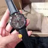 Burberry The City Black Dial Black Leather Strap Watch for Men - BU9364