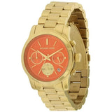 Michael Kors Runway Chronograph Orange Dial Gold Steep Strap Watch For Women - MK6162