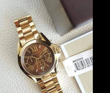 Michael Kors Bradshaw Brown Dial Gold Steel Strap Watch for Women - MK5502