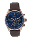 Hugo Boss Grand Prix Blue Dial Brown Leather Strap Watch for Men - 1513604