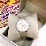 Calvin Klein Minimal White Dial Silver Mesh Bracelet Watch for Women - K3M52152