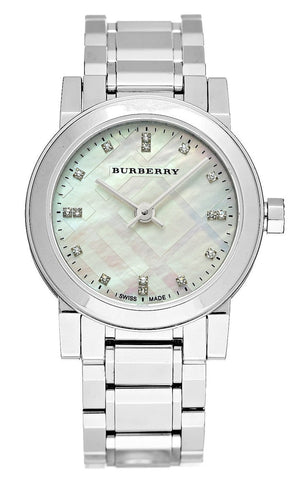 Burberry The City Diamonds Mother of Pearl Dial Silver Steel Strap Watch for Women - BU9224