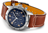 Breitling Avi 1953 Edition Platinum Chronograph Blue Dial Brown Leather Strap Watch for Men - LB0920131C1X1