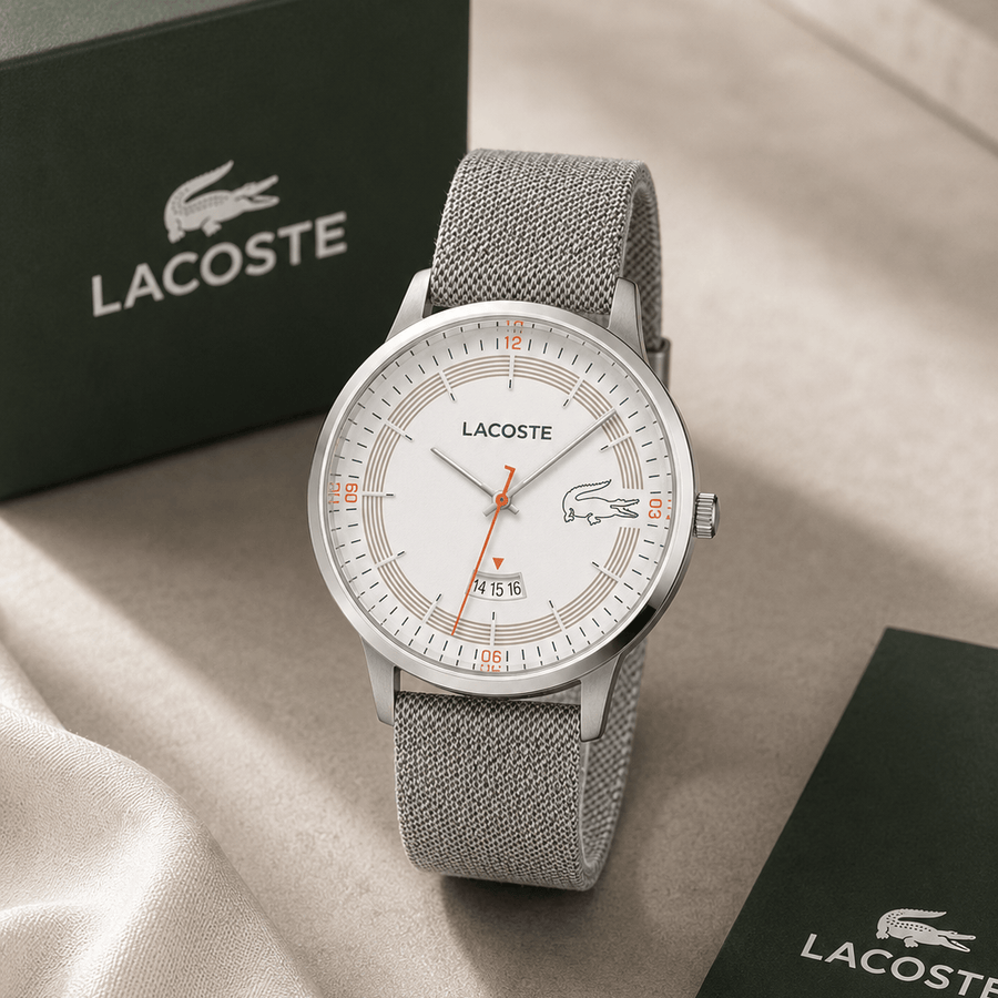Lacoste Madrid White Dial Gray Leather Strap Watch for Men - 2011031
