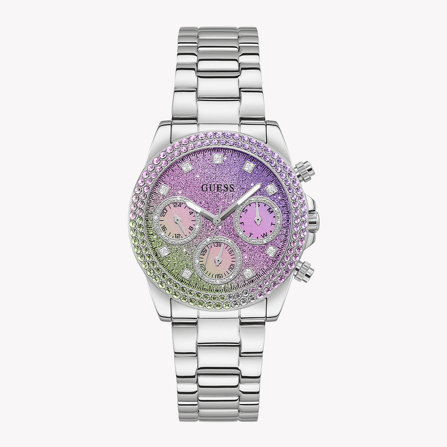 Guess Sol Chronograph Crystals Multicolor Dial Silver Steel Strap Watch For Women - GW0483L1