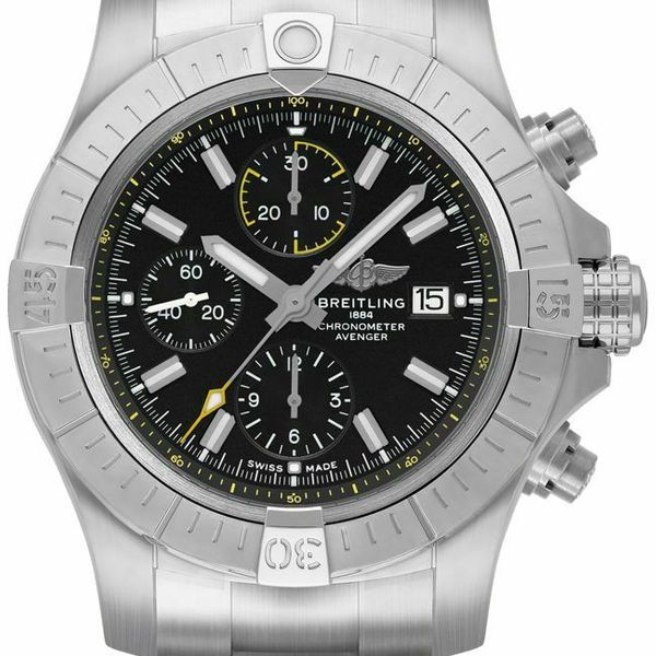 Breitling Avenger Chronograph 45mm Black Dial Silver Steel Strap Watch for Men - A13317101B1A1