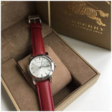 Burberry The City Silver Dial Red Leather Strap Watch for Women - BU9129