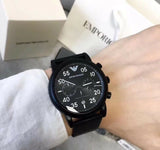 Emporio Armani Luigi Chronograph Black Dial Black Leather Strap Watch For Men - AR11133