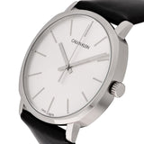 Calvin Klein Posh Silver Dial Black Leather Strap Watch for Men - K8Q311C6