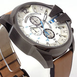 Diesel Mega Chief White Dial Brown Leather Strap Watch For Men - DZ4280