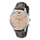 Emporio Armani Classic Chronograph Cream Dial Brown Leather Strap Watch For Men - AR1878